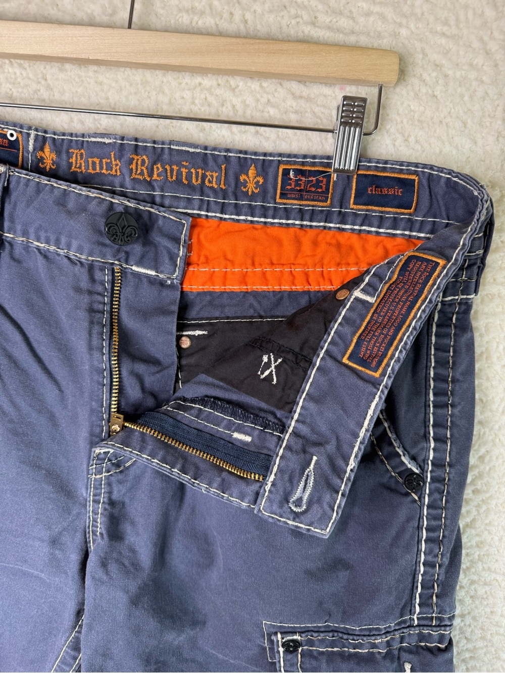Rock Revival Classic Cargo Shorts Navy Blue Men's Size 33 Distressed - Picture 4 of 11